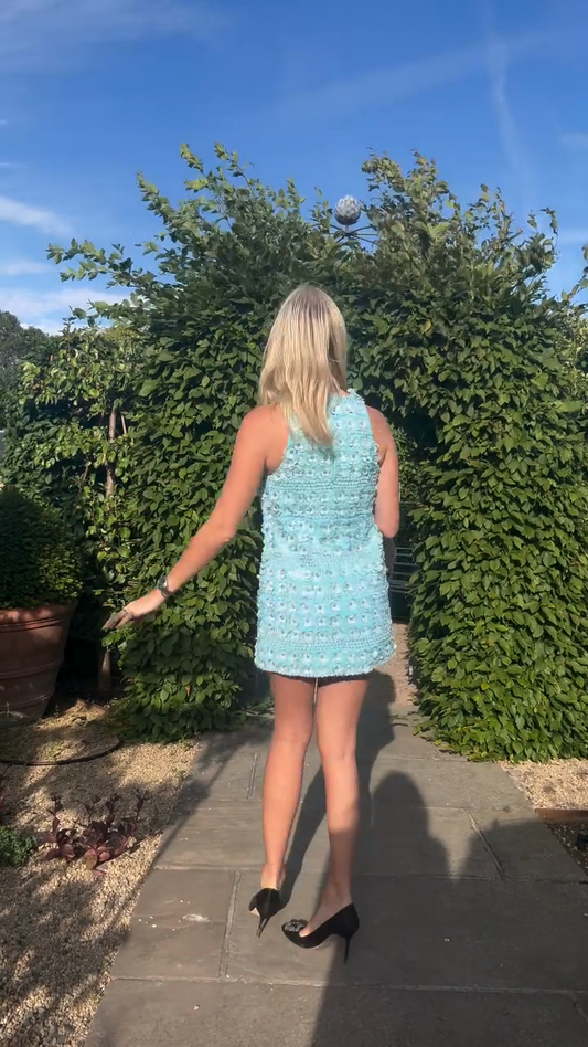 Light Blue Crochet Sleeveless Mini Dress