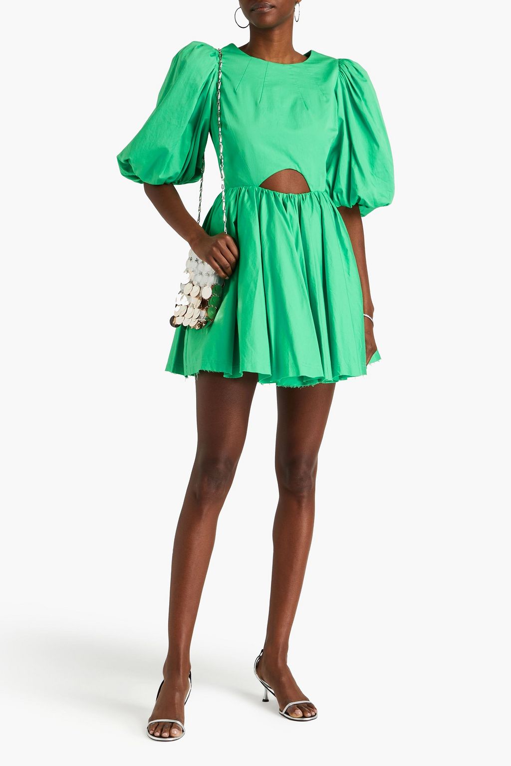 Green Cut - out Puff - sleeve Mini Dress