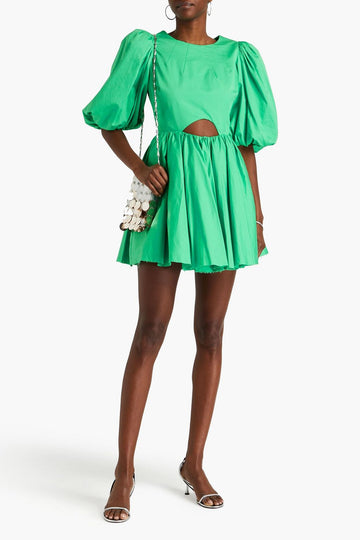 Green Cut - out Puff - sleeve Mini Dress