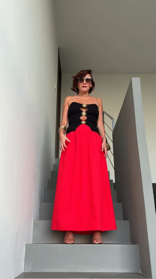 StraplessTop with gold sun - shaped cutout detail