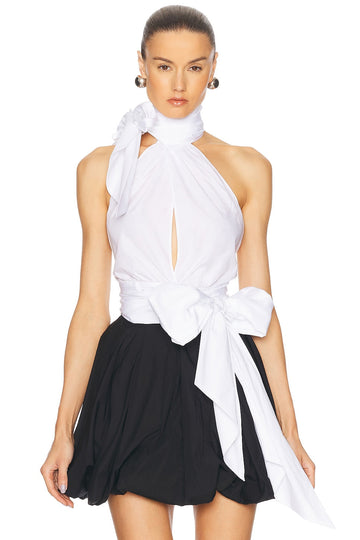 White Camisole Top And Black Bow Belt Skirt Set