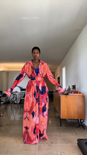 Colorful Printed Shirt & Wide - Leg Pants Set