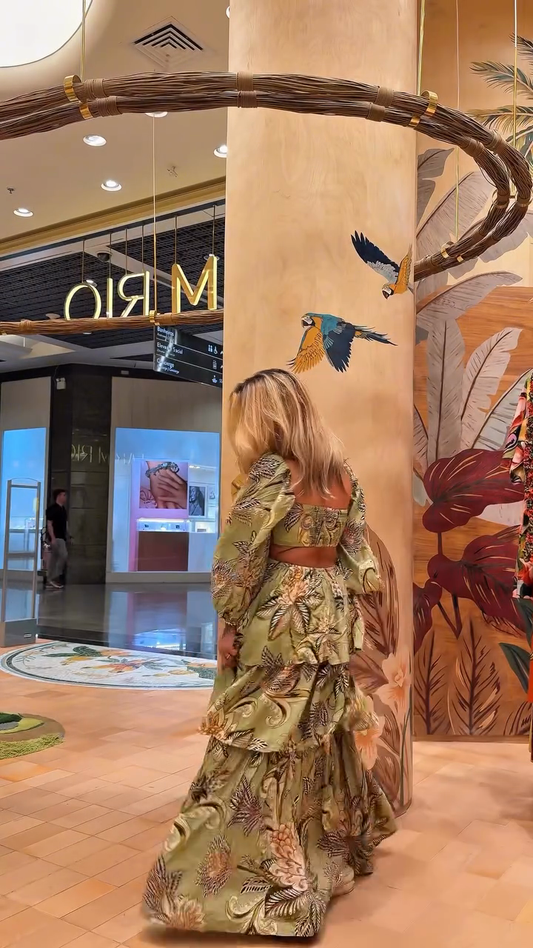 Green Floral - Printed Cut - Out Maxi Dress