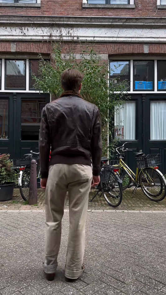 Vintage Brown Leather Bomber Jacket