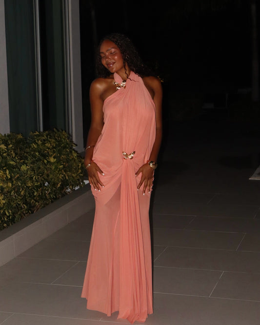 Peach Halter Maxi Dress