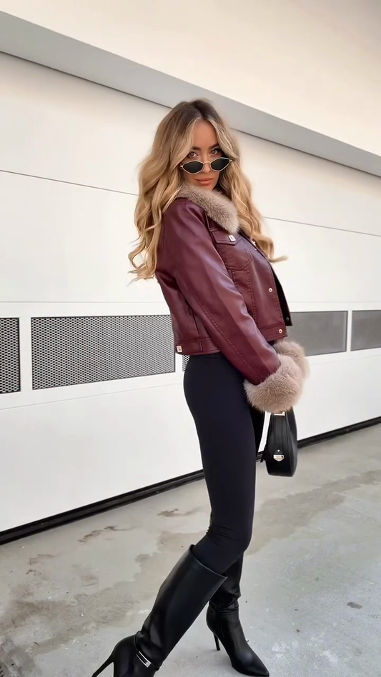 Faux Leather Jacket with Fur Trim