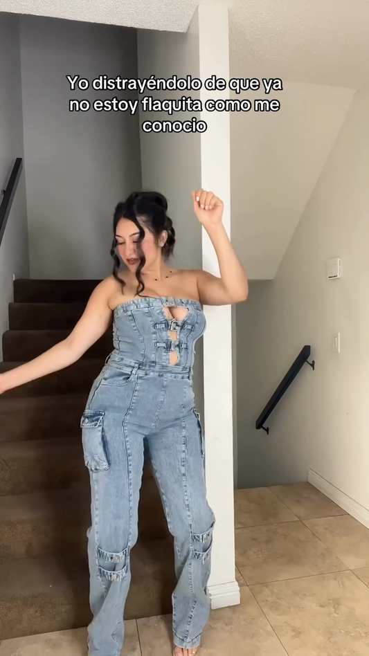 Strapless Denim Cut - out Jumpsuit