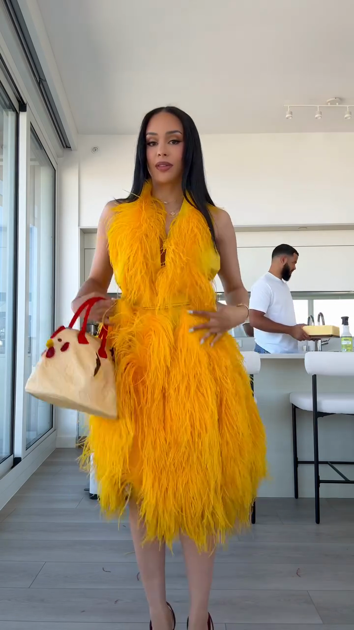 Yellow Feather - Trimmed Sleeveless Midi Dress