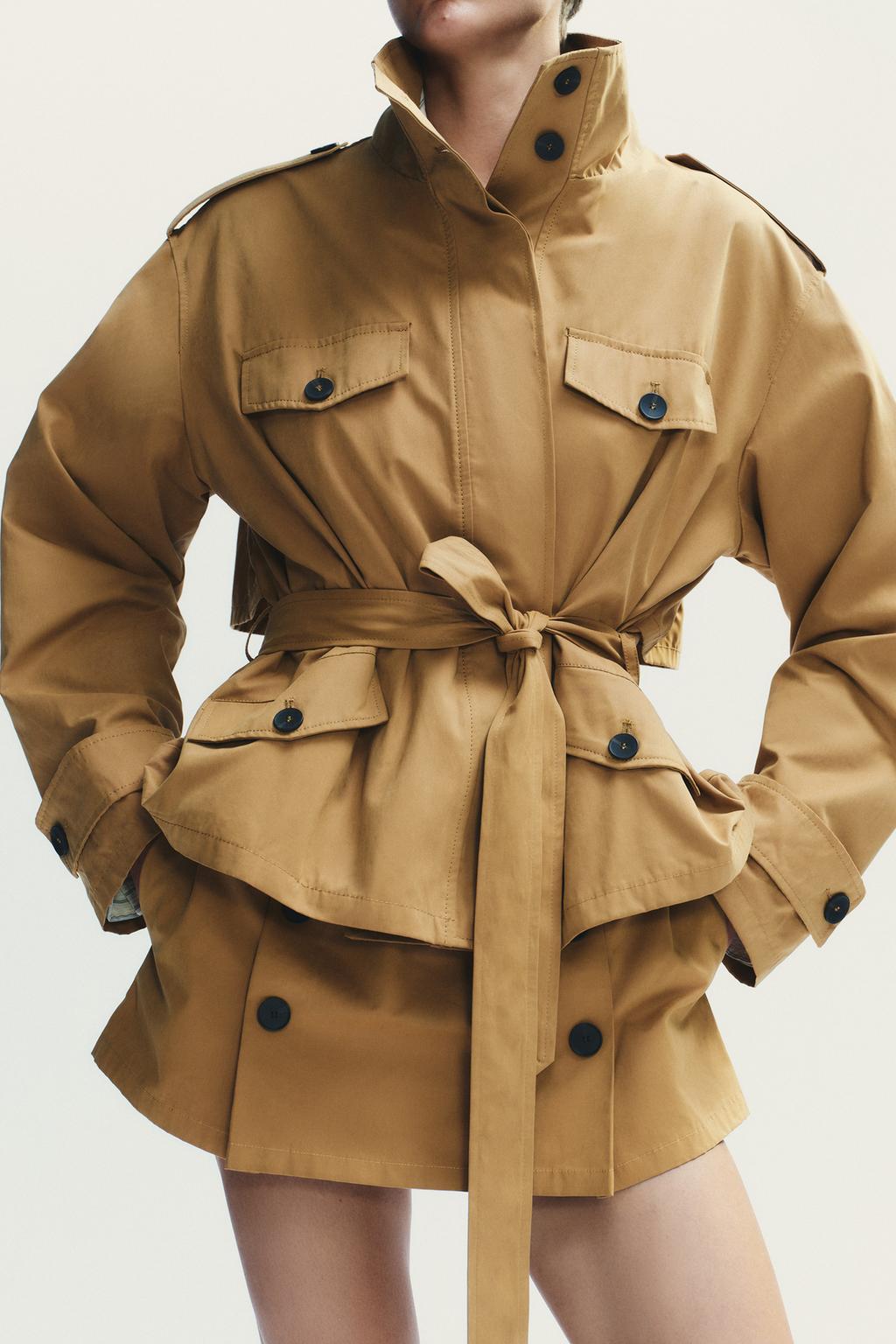 Camel - Colored Belted Trench Jacket