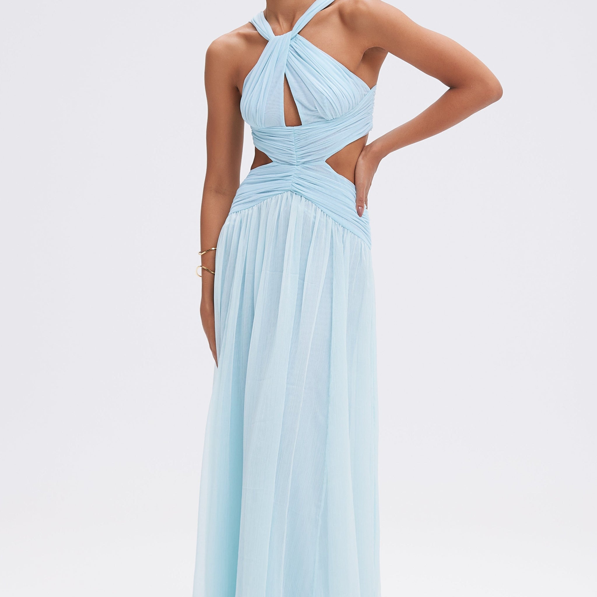 Light Blue Cut - Out Maxi Dress