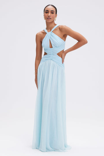 Light Blue Cut - Out Maxi Dress