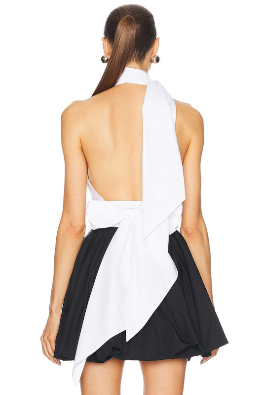 White Camisole Top And Black Bow Belt Skirt Set