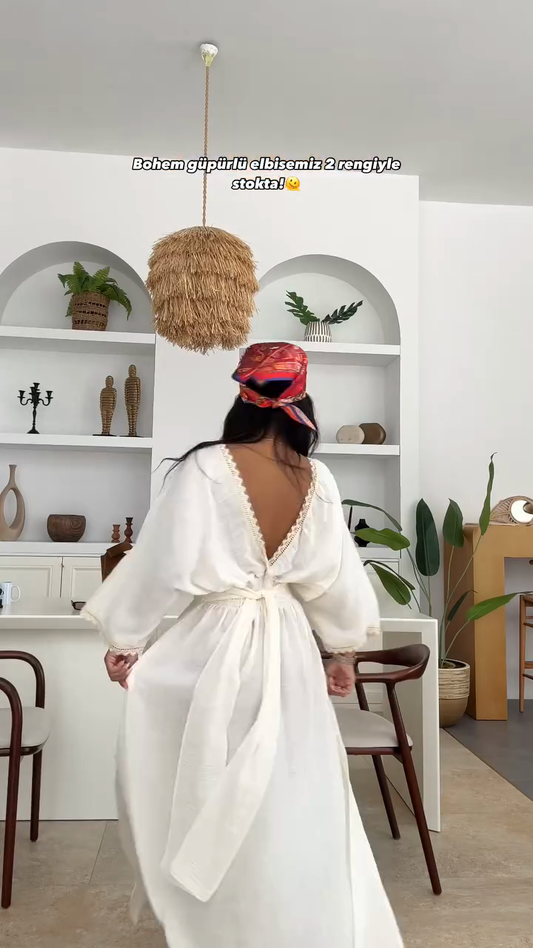 White Linen Bohemian Maxi Dress