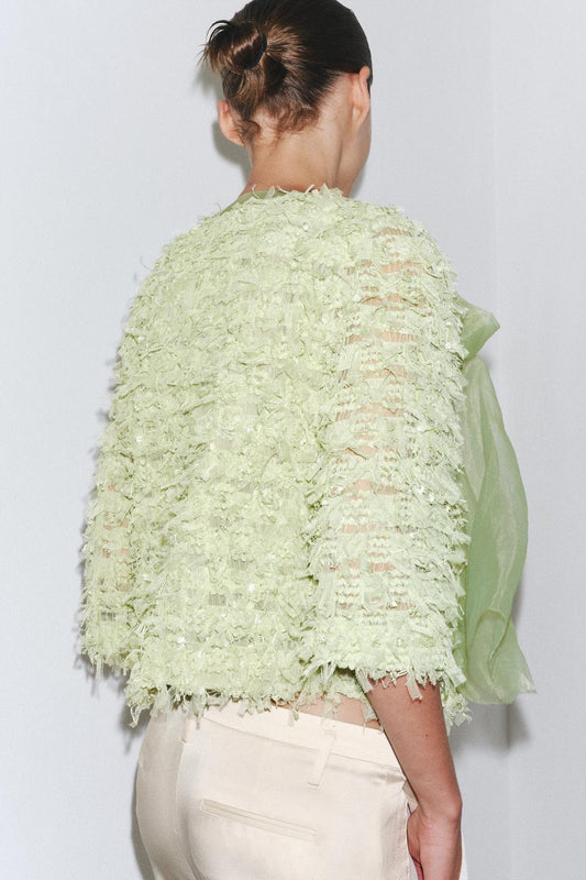 Light Green Fringe - Trimmed Tie - Front Jacket