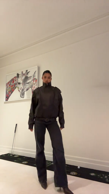 Black Faux Leather Belted Bomber Jacket