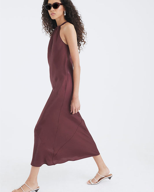 Satin Halter Neck Maxi Dress with Abstract Print