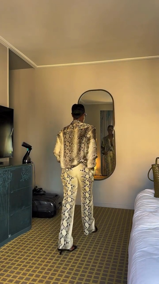 Snakeskin Print Satin Shirt and Pants Set