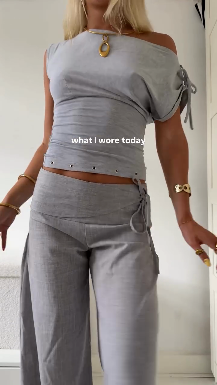 Grey Off Shoulder Two Piece Set