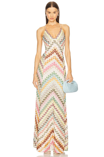 Colorful Chevron - Patterned Maxi Dress