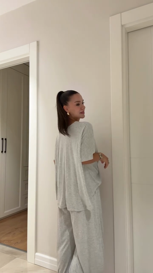 Oversized Top and Wide - Leg Pants Set