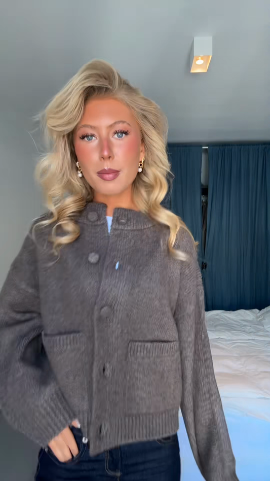 Grey Cropped Knit Cardigan