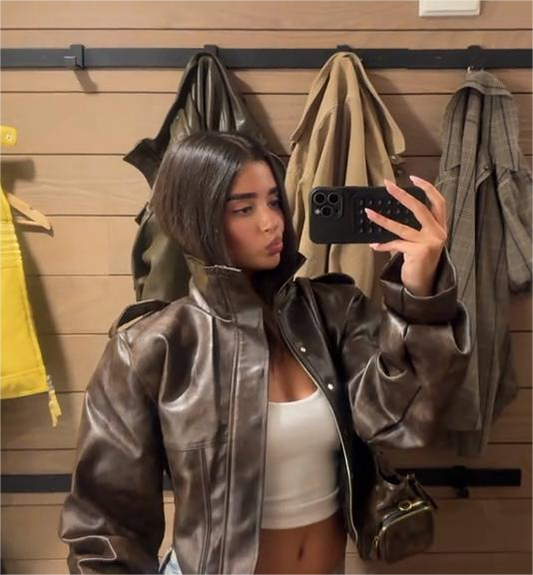 Brown leather cropped jacket