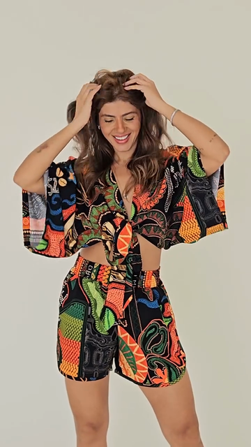 Colorful Printed Crop Top and Shorts Set