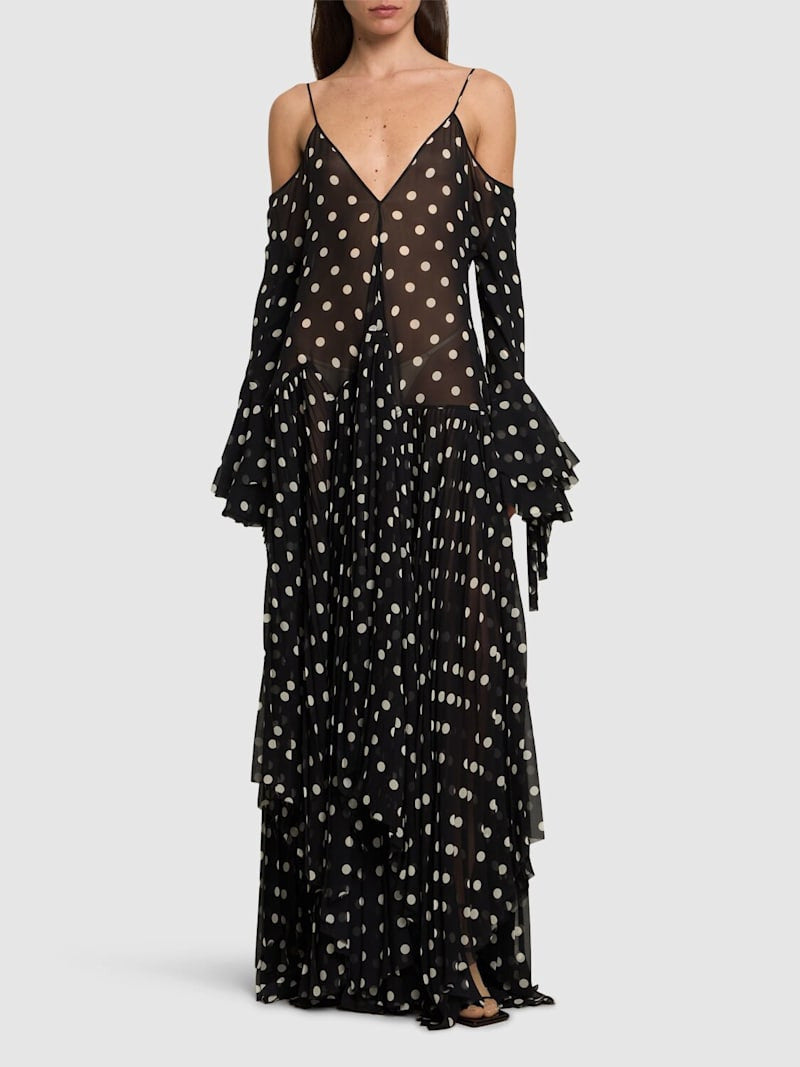 Black Polka - Dot Off - the - Shoulder Maxi Dress