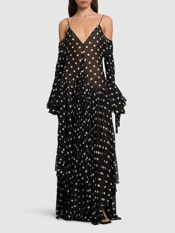 Black Polka - Dot Off - the - Shoulder Maxi Dress
