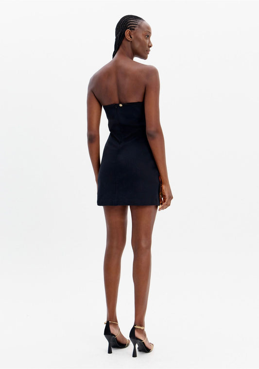 Black Strapless Dress with Gold Disc Embellishments