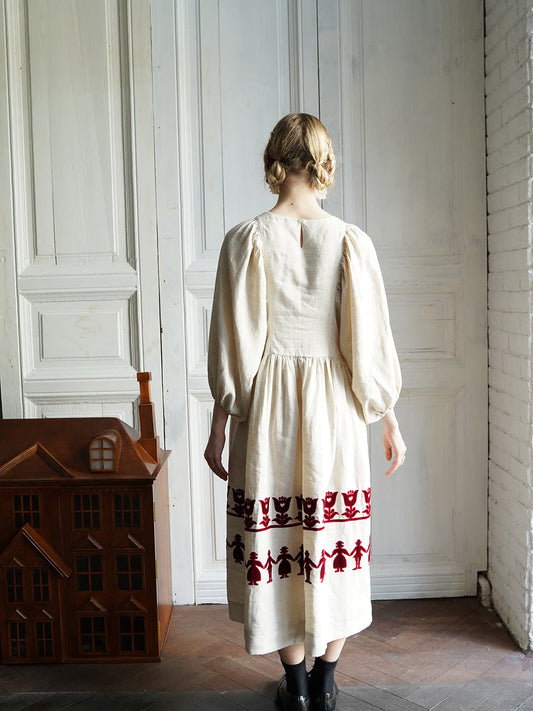 Embroidered Maxi Dress with Puff Sleeves