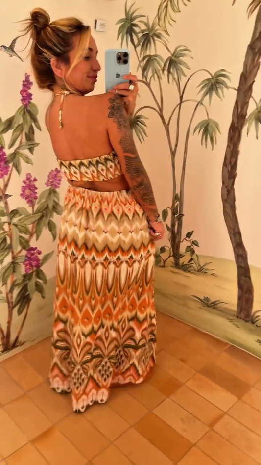 Bohemian Ikat - Patterned Bandeau Top & Maxi Skirt Set