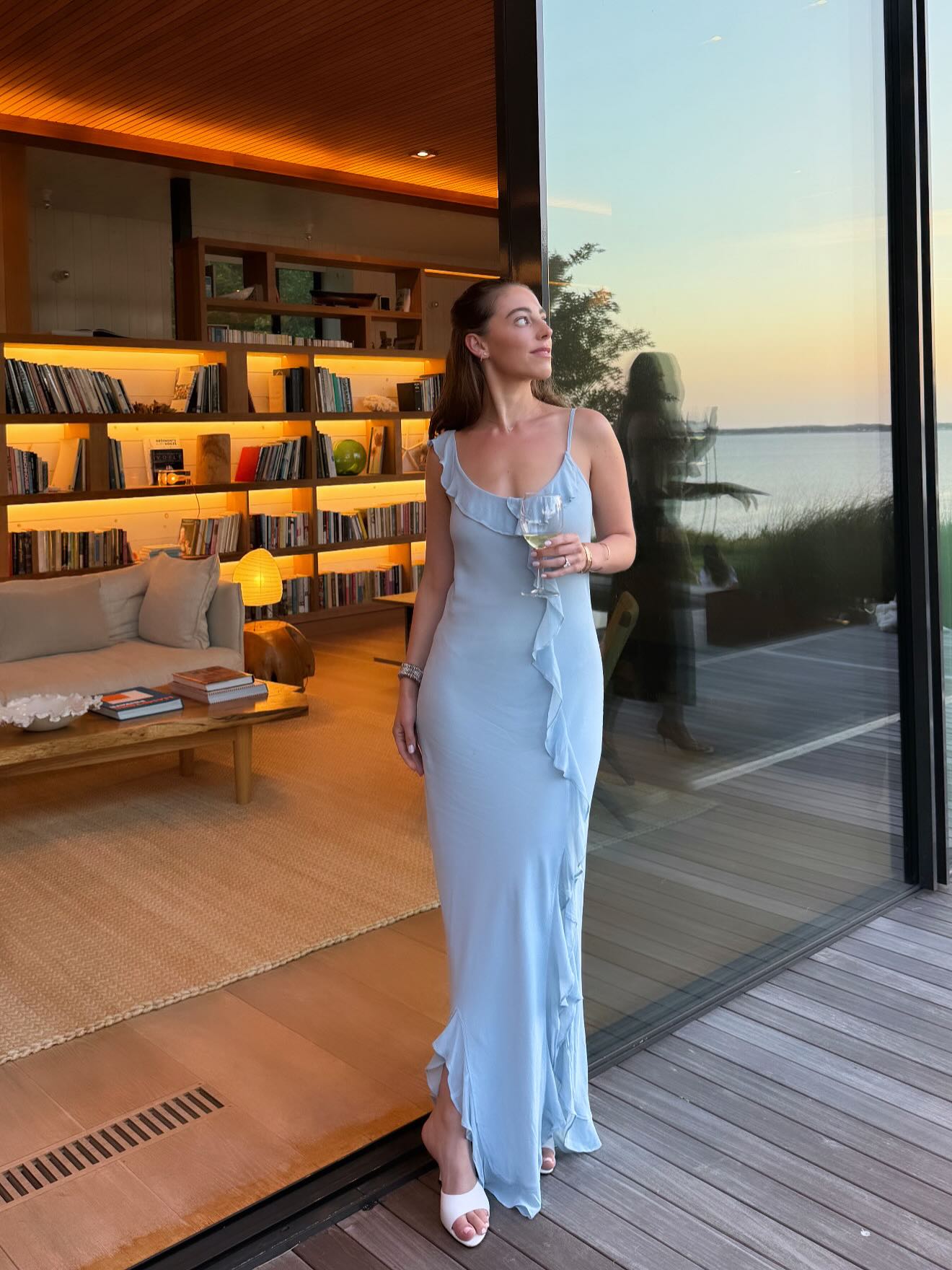 Light Blue Ruffled Slip Maxi Dress