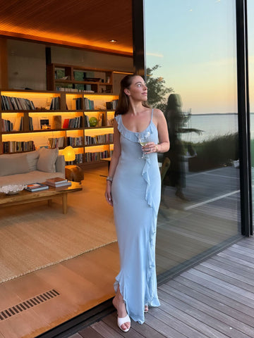 Light Blue Ruffled Slip Maxi Dress