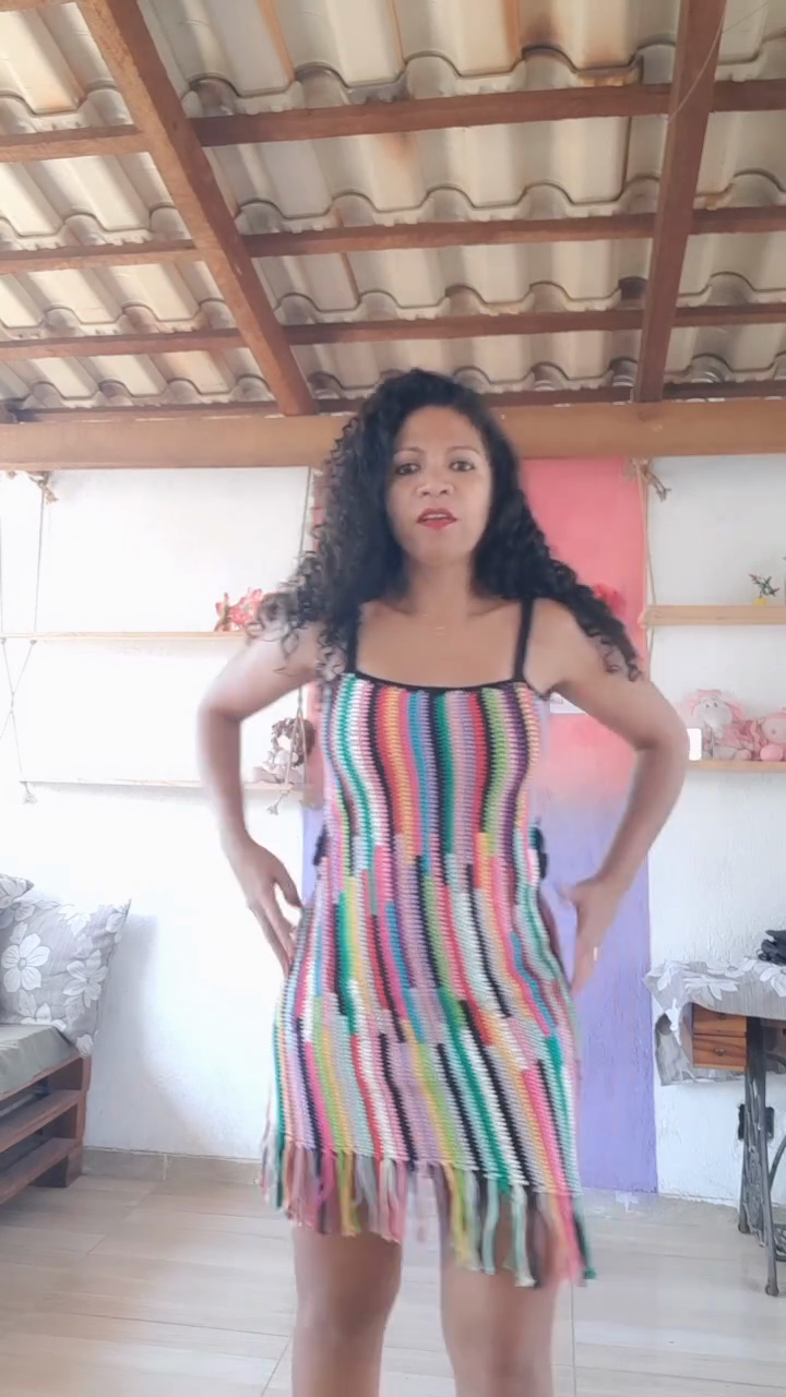 Colorful Striped Crochet Mini Dress