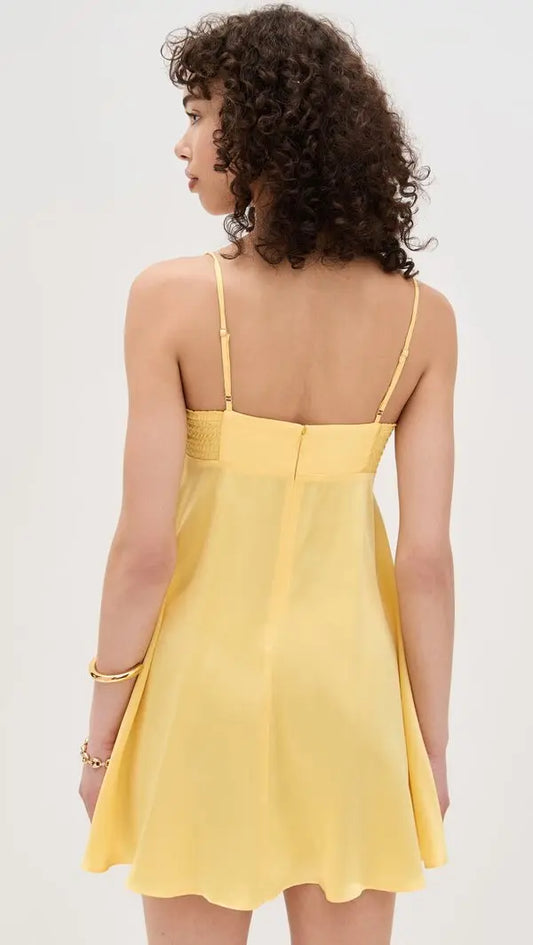 Yellow Ruched Bustier Mini Dress