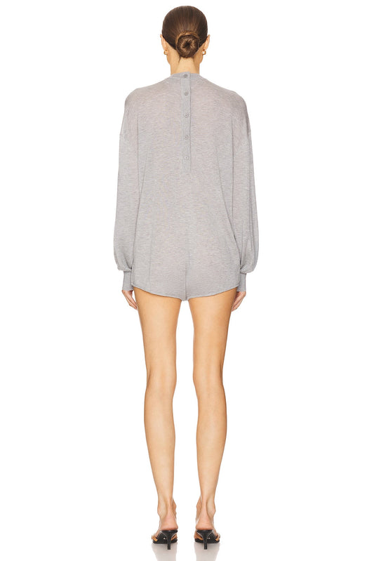 Gray  Long - Sleeve Romper