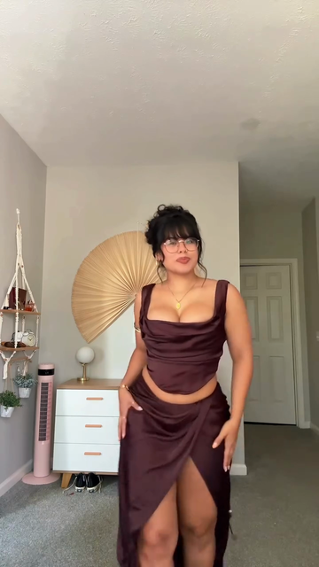 Chocolate brown satin two-piece suit