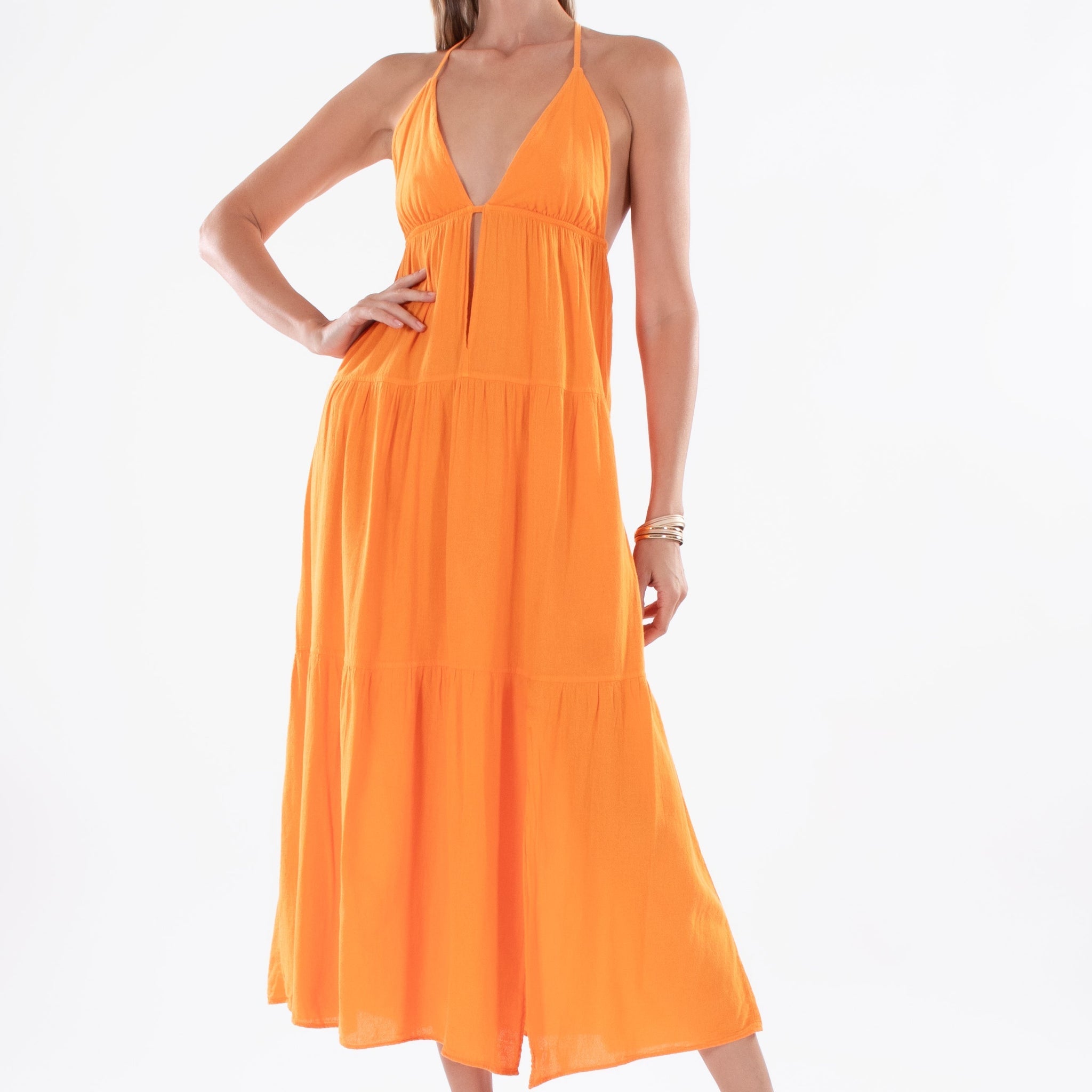 Halter - Neck Tiered Maxi Dress