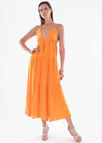 Halter - Neck Tiered Maxi Dress