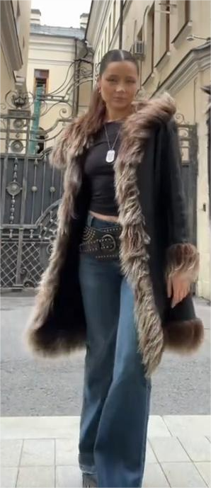 Faux Fur Trimmed Leather Long Coat