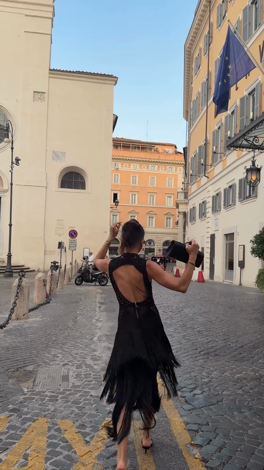 Black Lace Fringe Maxi Dress
