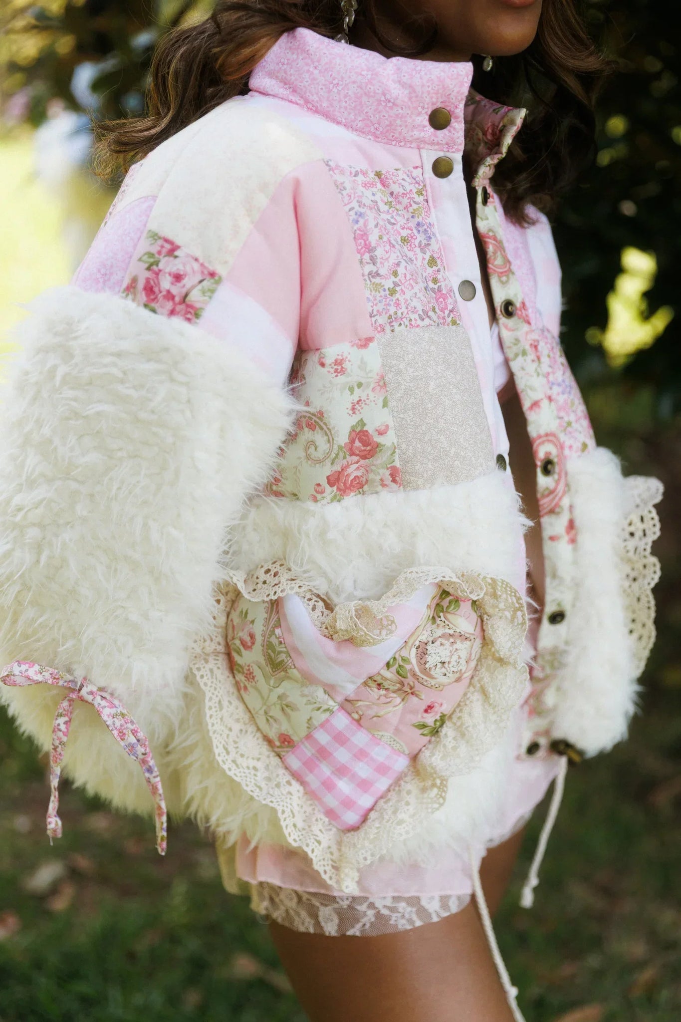 Patchwork Quilted Jacket with Faux Fur Accents