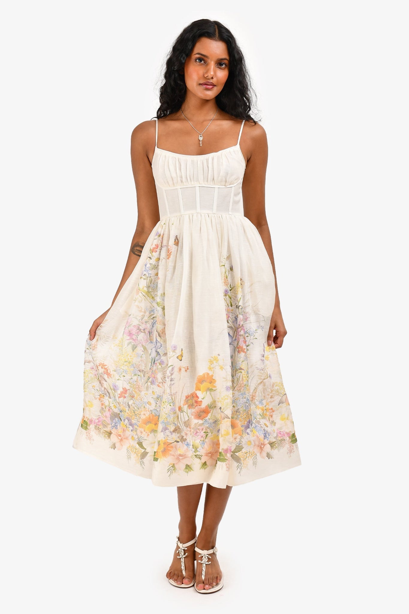 Floral - Printed Linen Midi Dress