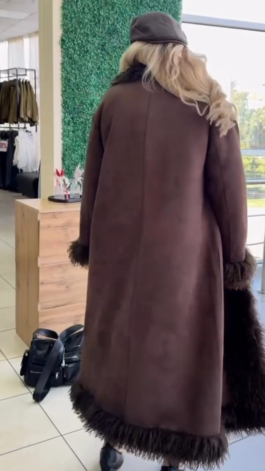 Brown Fur - Trimmed Long Coat