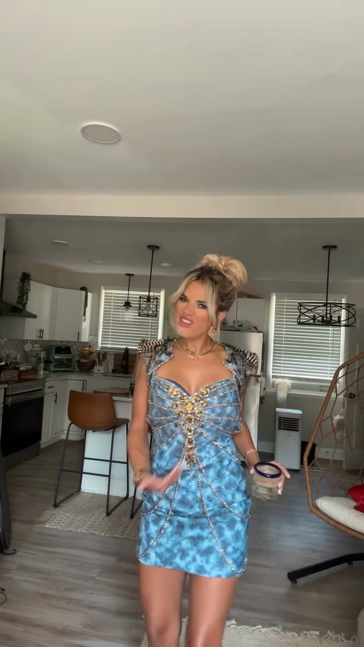 Embellished Blue Mini Dress