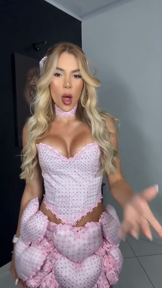 Party Pink Plaid 3D Heart Mini Skirt Set