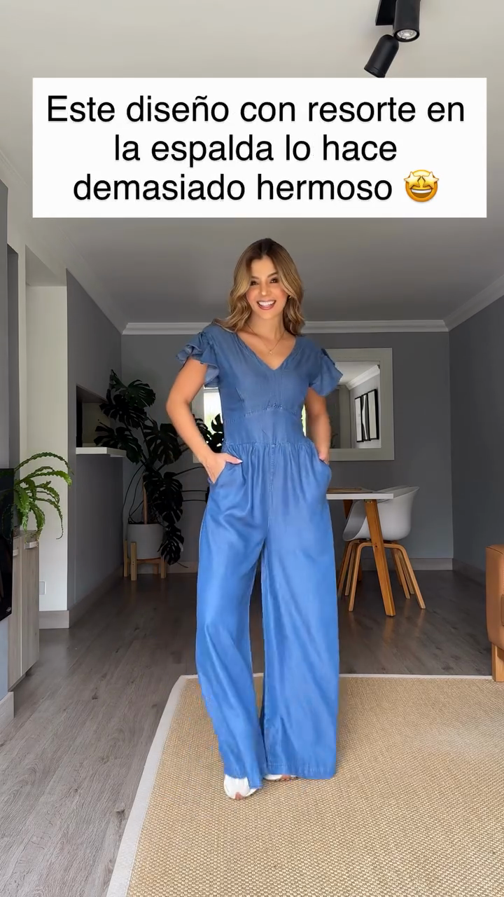 Denim Ruffle - Sleeve Jumpsuit