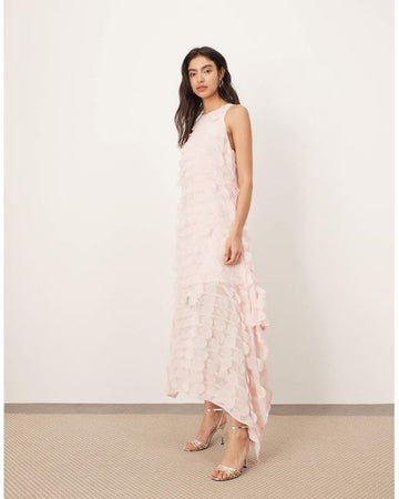 Light Pink Ruffled Halter Maxi Dress