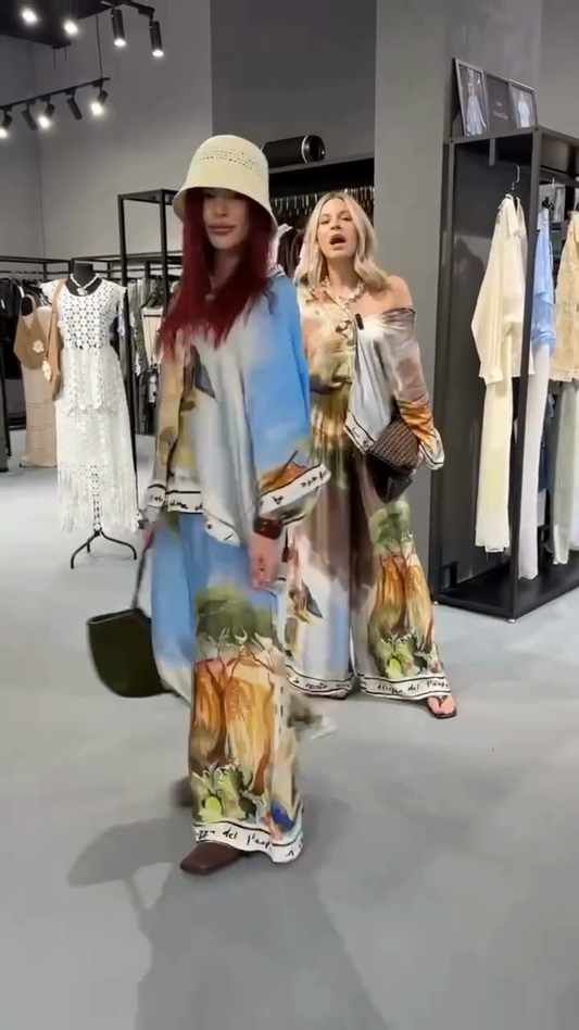 Printed Loose Shirt & Wide - Leg Pants Co - ord Set